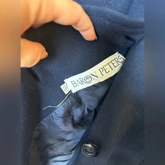 Vintage Blue Wool Coat With Fur Collar - Picture 5 of 5